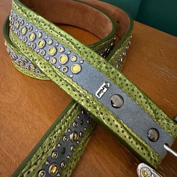 Ariat Women’s Suede Dusty Blue Green Leather Heavily Beaded Chartreuse Stone Bel